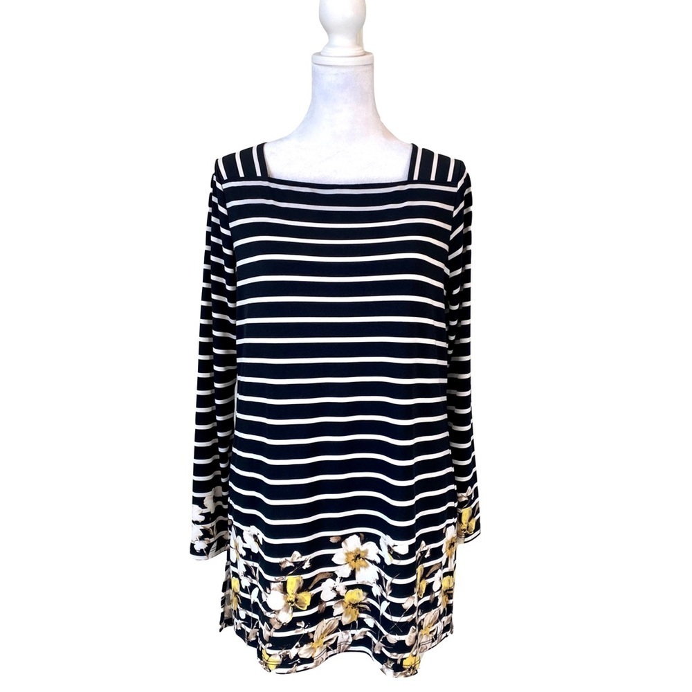 Susan Graver Floral Print Square Neck Long Sleeve Top Size XS